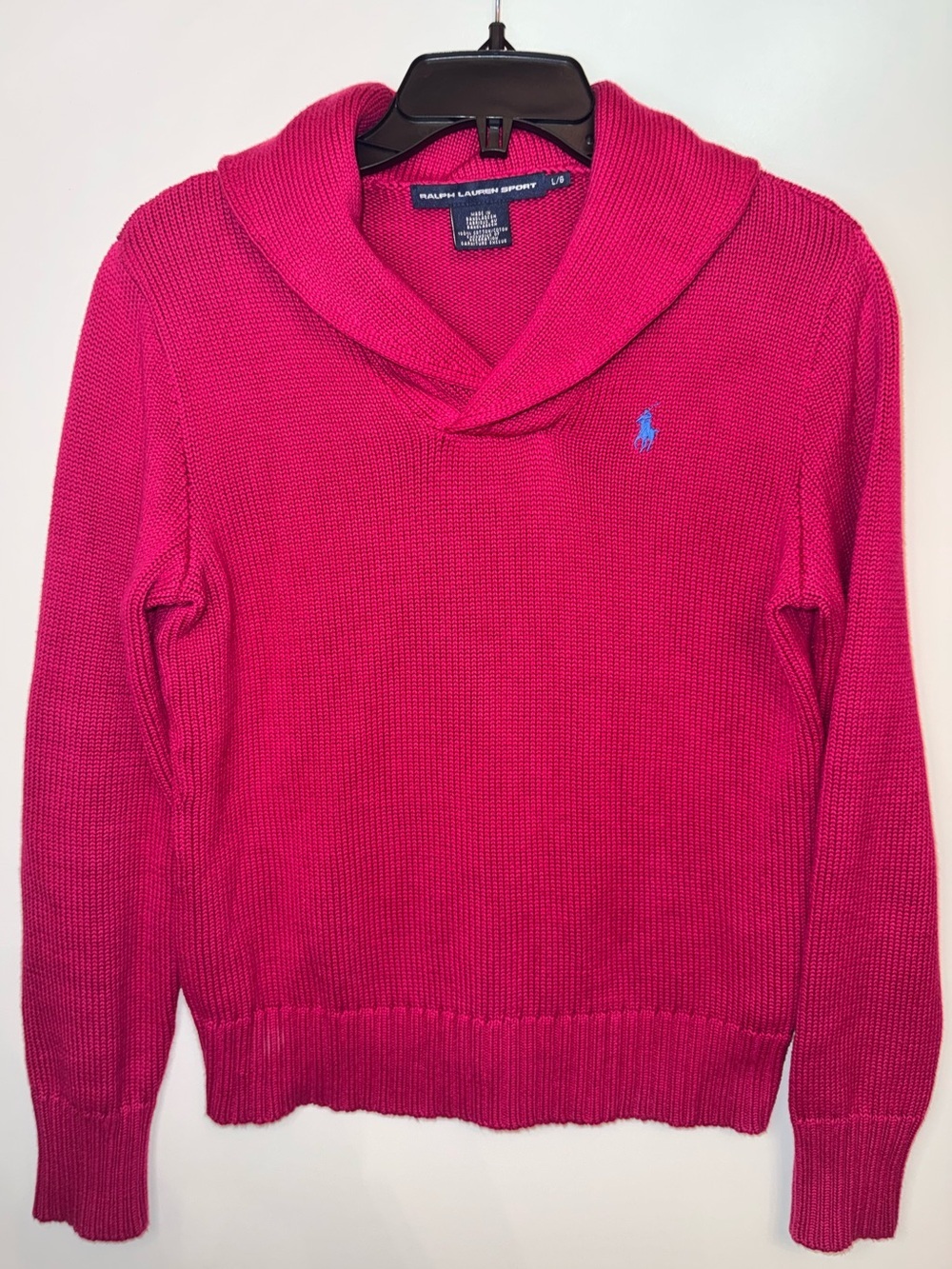Ralph Lauren Sport Pink Shawl Collar Sweater Fitted Small Y2K Preppy